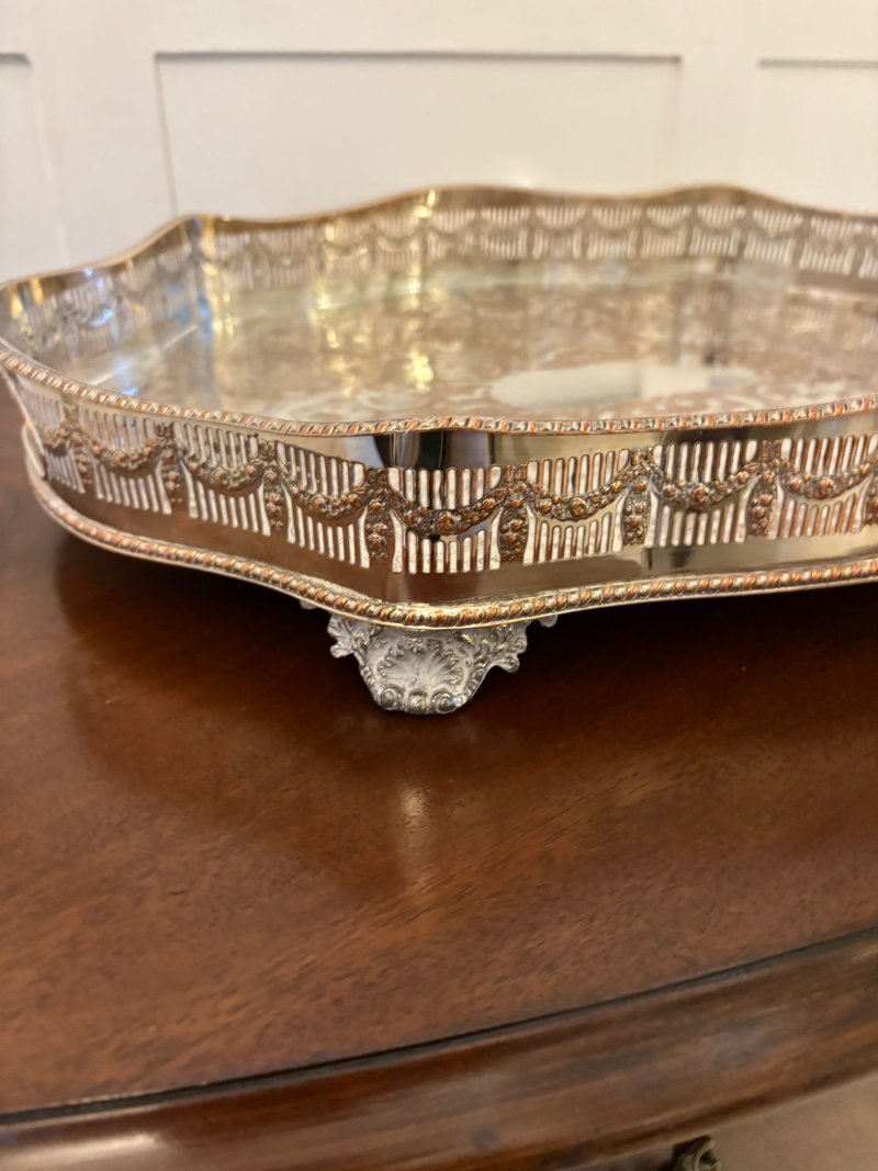 Antique Edwardian Quality Sheffield Plated Engraved Tea Tray - Image 3